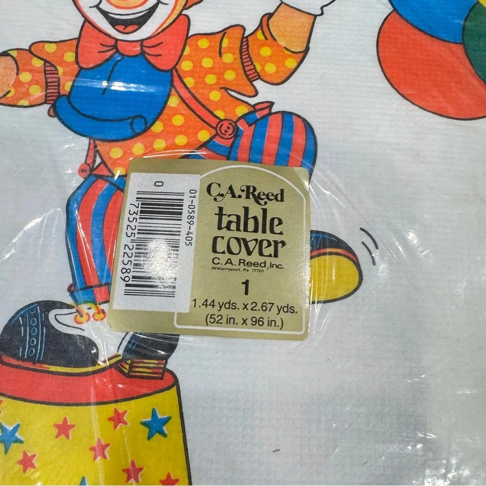 Vintage C.A. Reed Colorful Circus Clown Party Table Cover Disposable Tablecloth